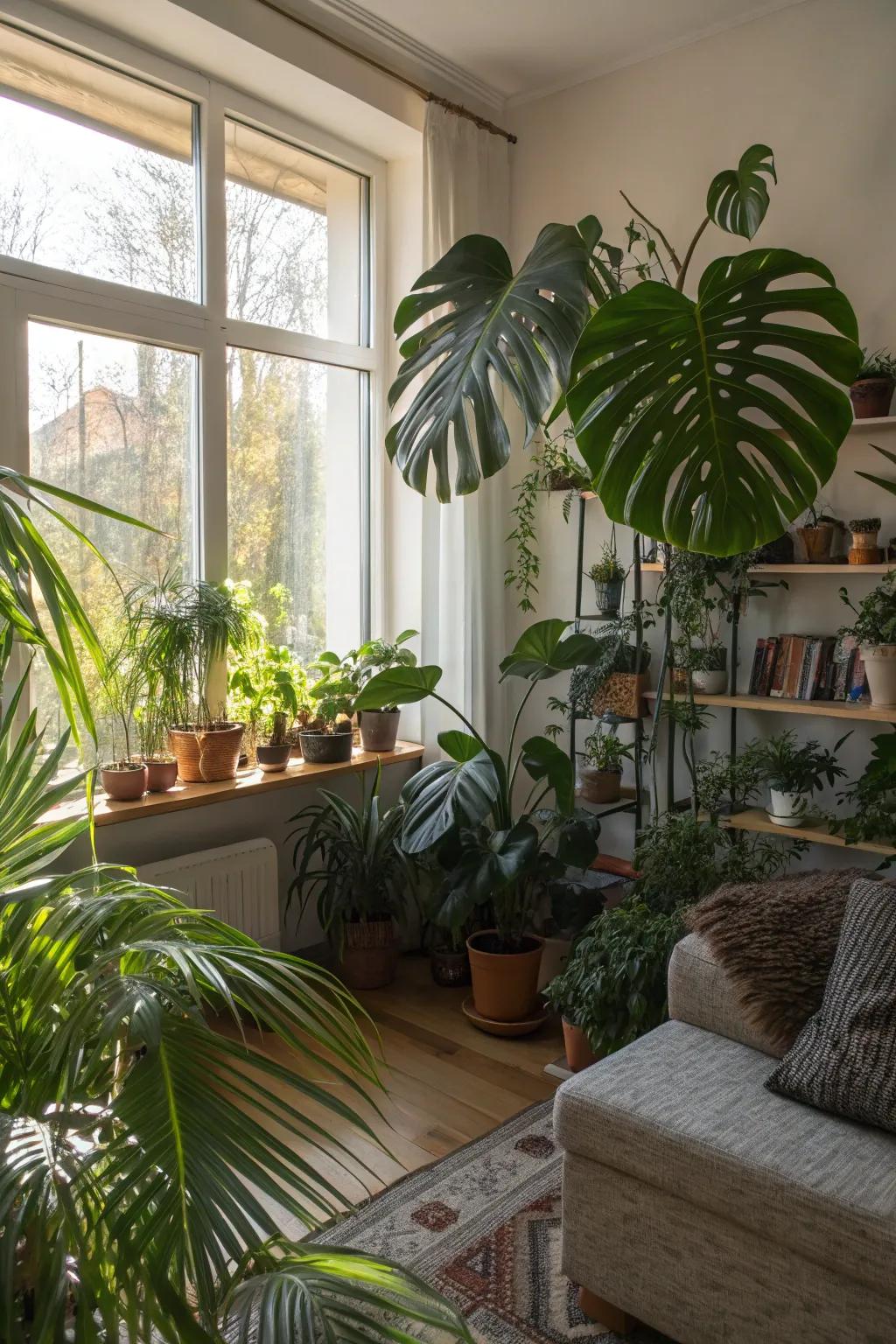 Bring the jungle indoors with lush greenery.