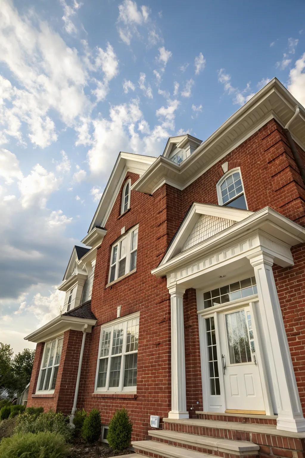 Timeless elegance achieved with classic red brick and pure trim.