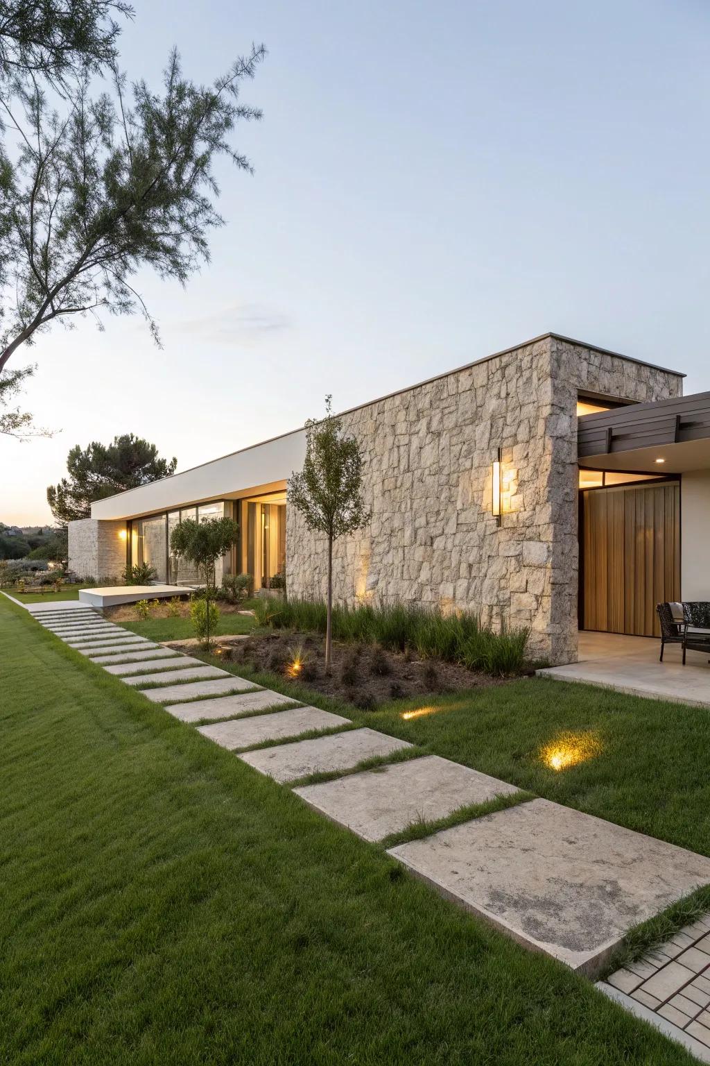A modern minimalist stone wall design offering a sophisticated and streamlined exterior.