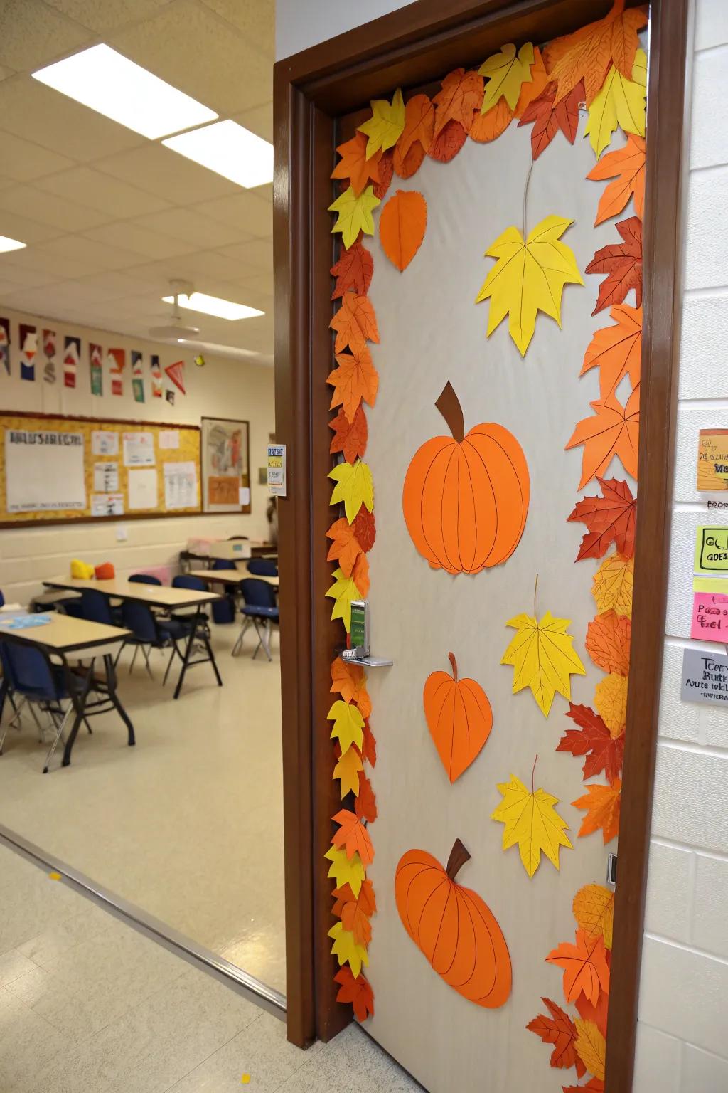 A welcoming pumpkin patch door to kick off the fall season.