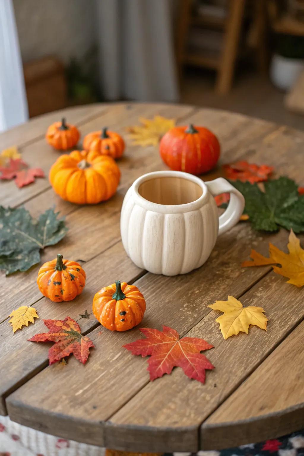 Gourd-styled pottery mug perfect for autumn.