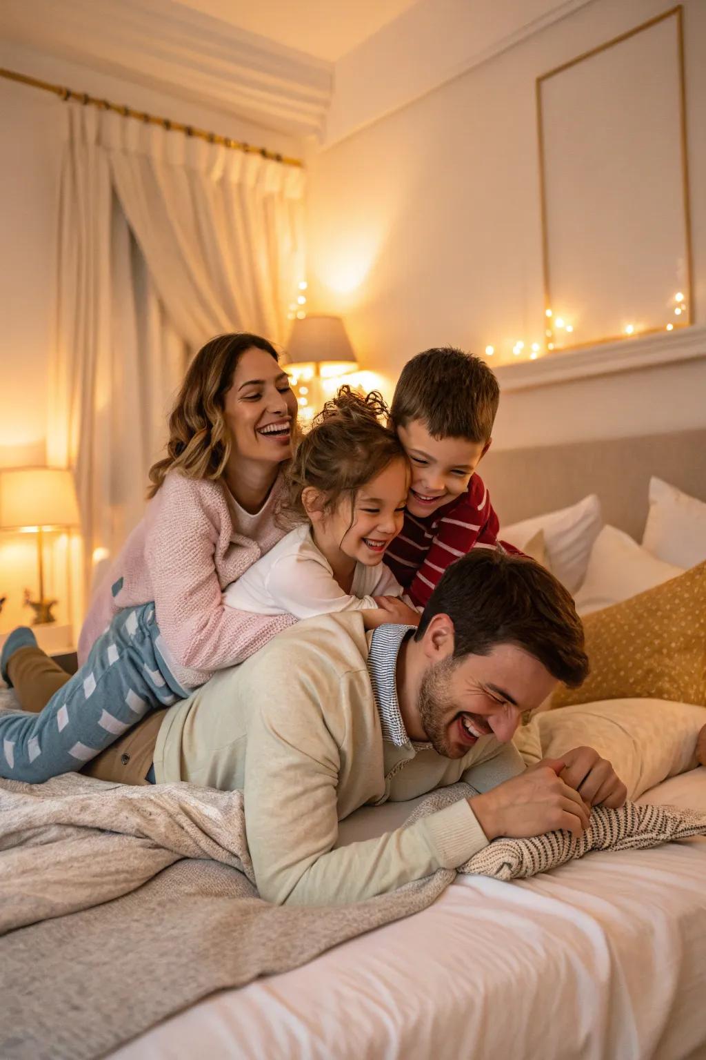 Document joyful and tender moments with your family nestled in bed.