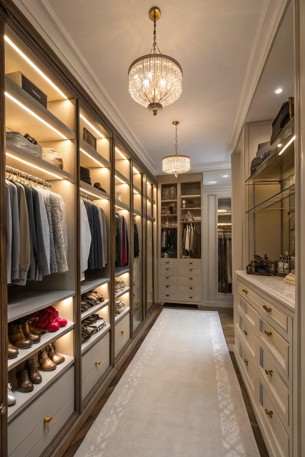A thoughtfully organized walk-in closet exhibiting essential fashion items.