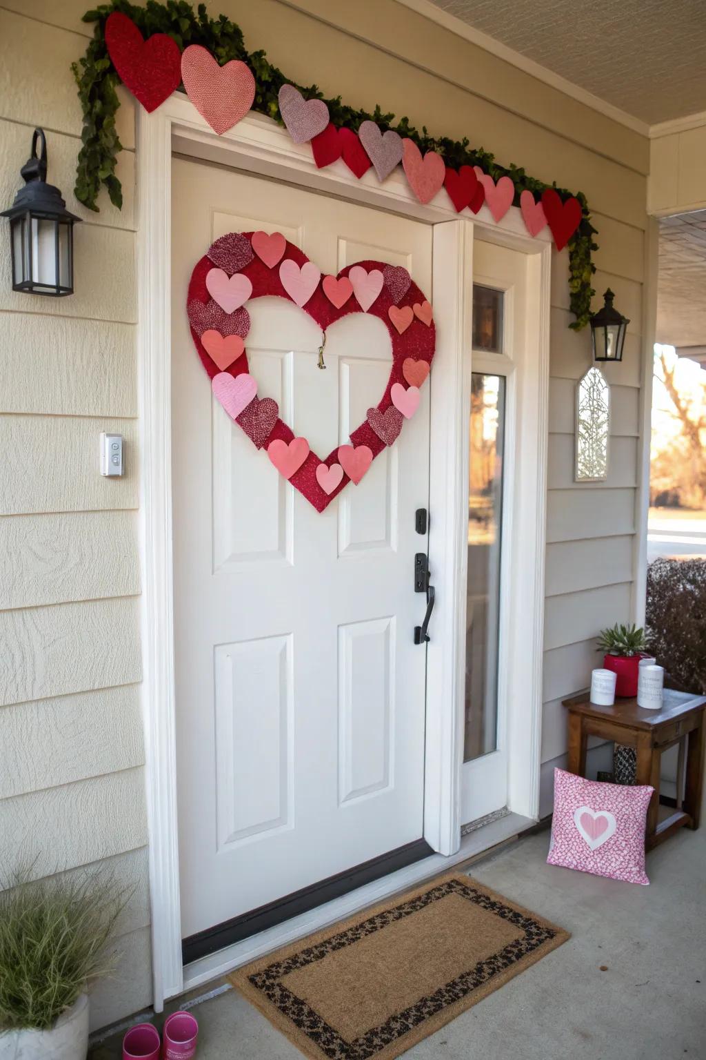 A charming heart wreath to greet visitors.