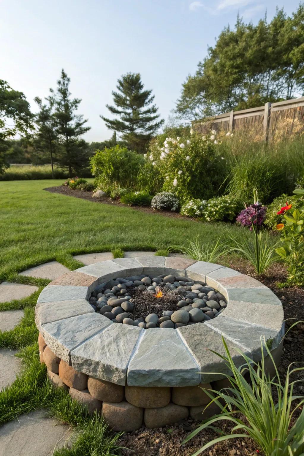 Slate crowning pieces bring a timeless elegance to any fire pit.