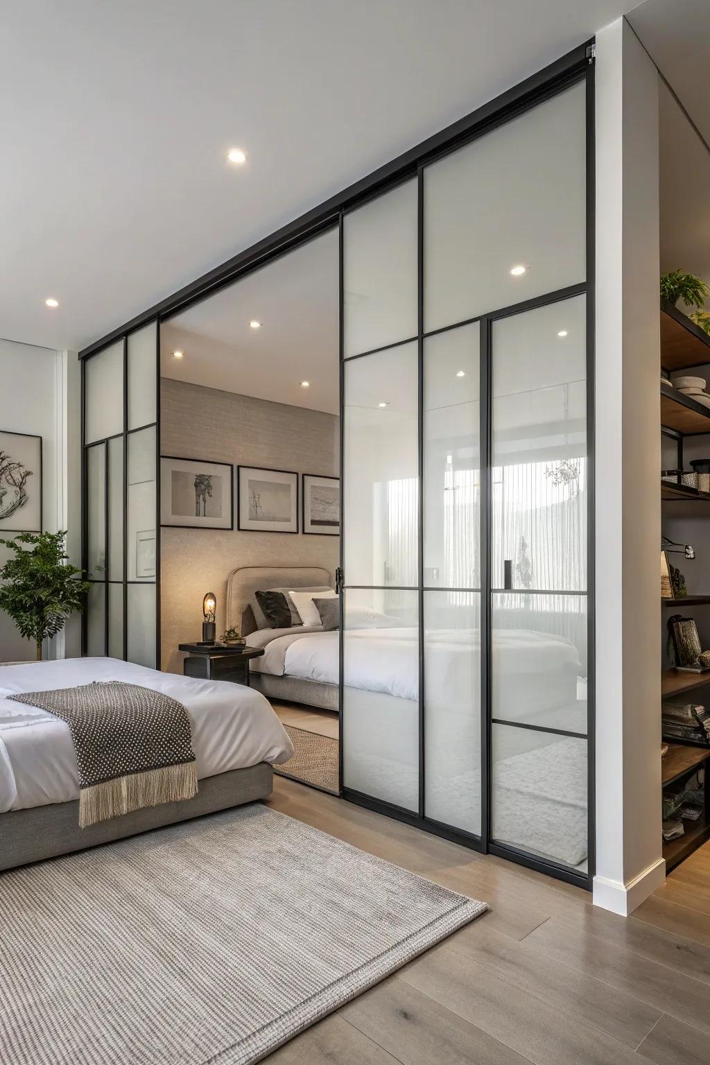 Refined sliding doors offer both style and practicality.