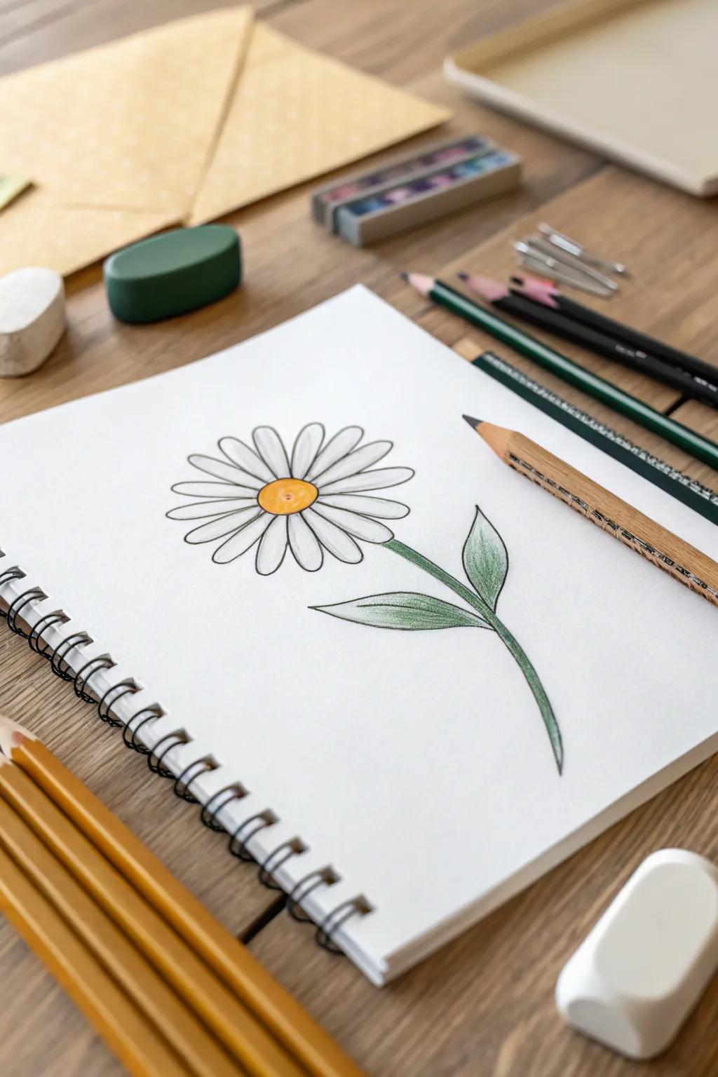 A delightful daisy sketch that encapsulates both simplicity and grace.