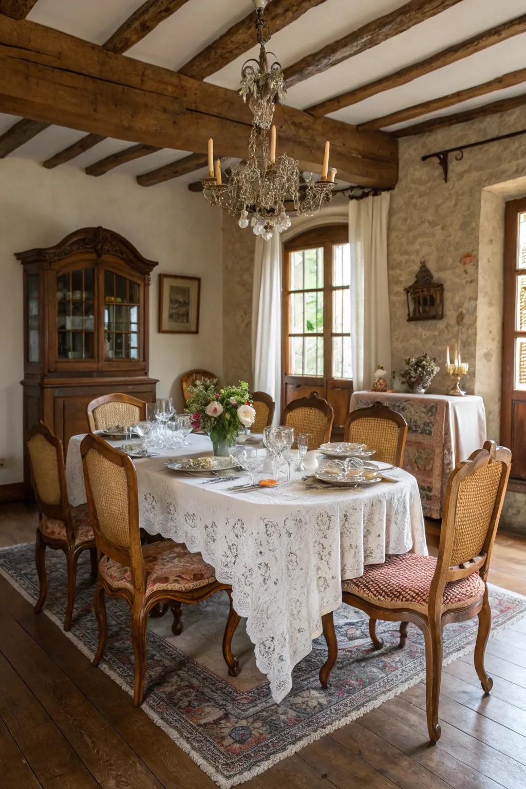 Time-worn furniture brings a bit of history and beauty to your dining area.