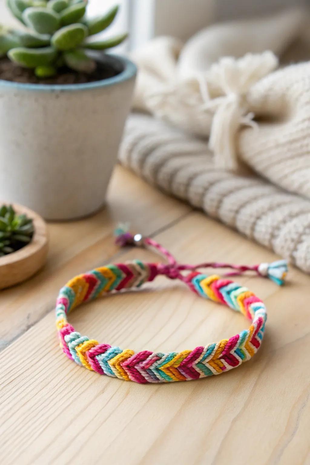 Delight in the beauty of the classic Ribbon Burst friendship bracelet, where radiant colors meet minimalist elegance.