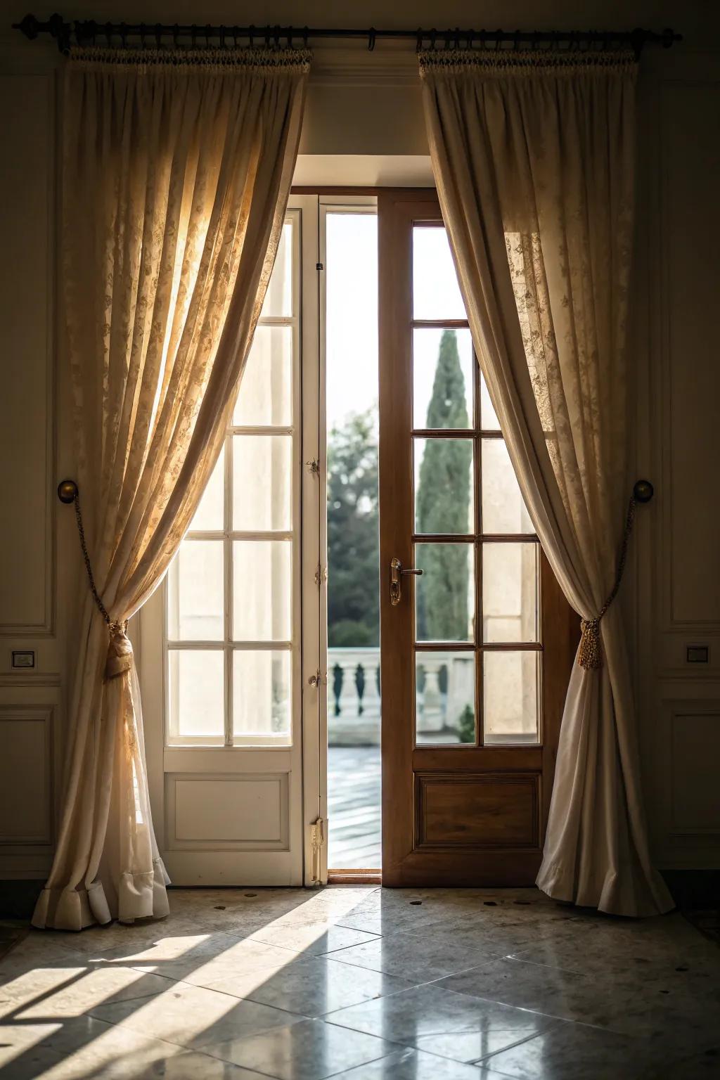 Classic curtains bring a sense of warmth and sophistication to any entryway.