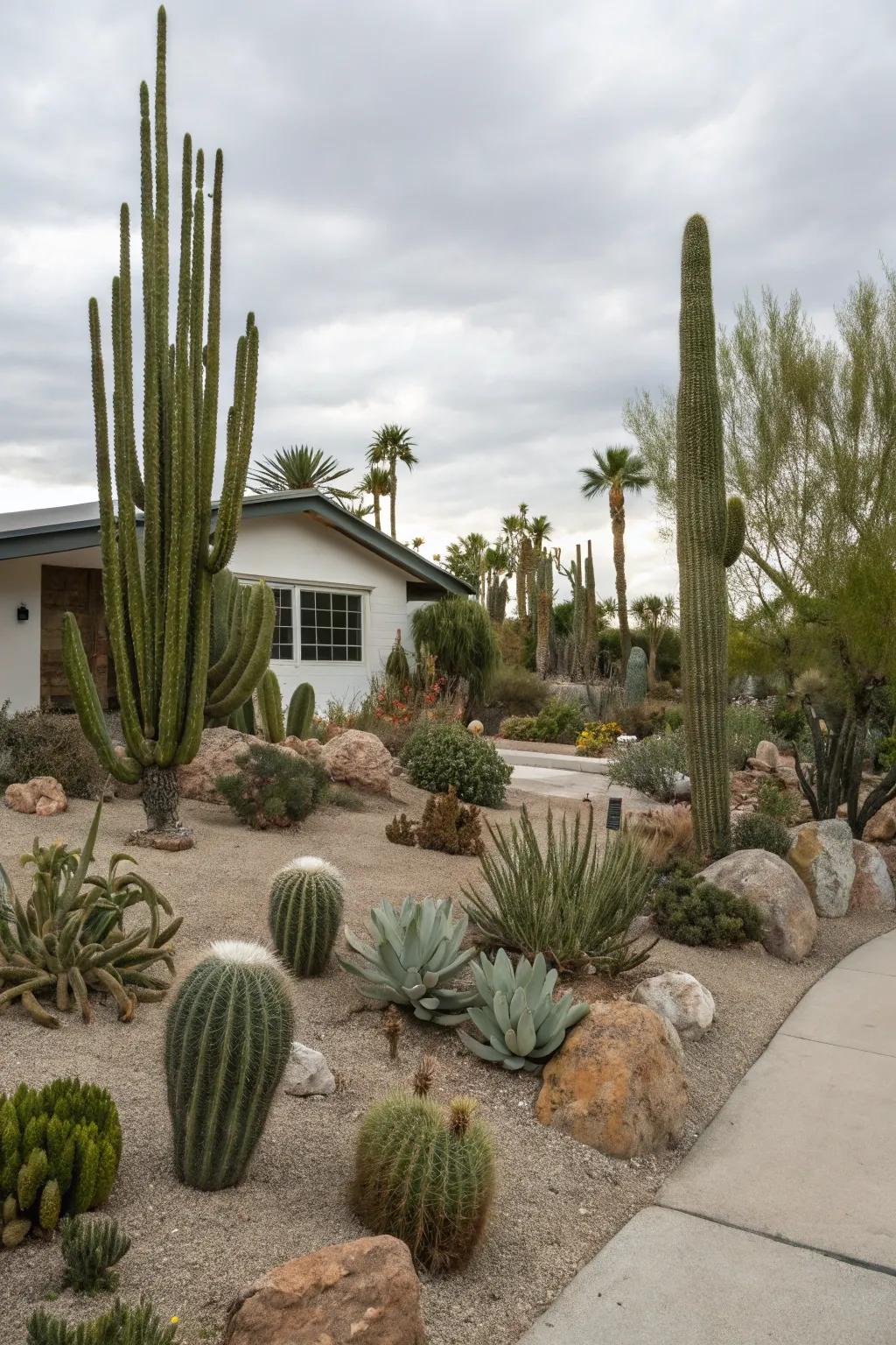 A visually stimulating cactus garden showcasing a mix of different species.