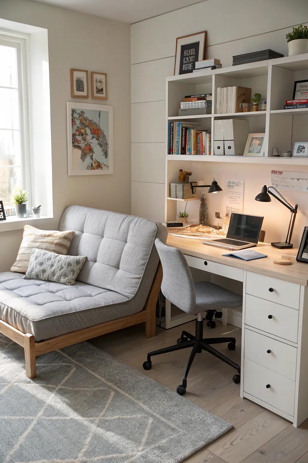 A versatile workspace showcases the adaptability of a daybed.