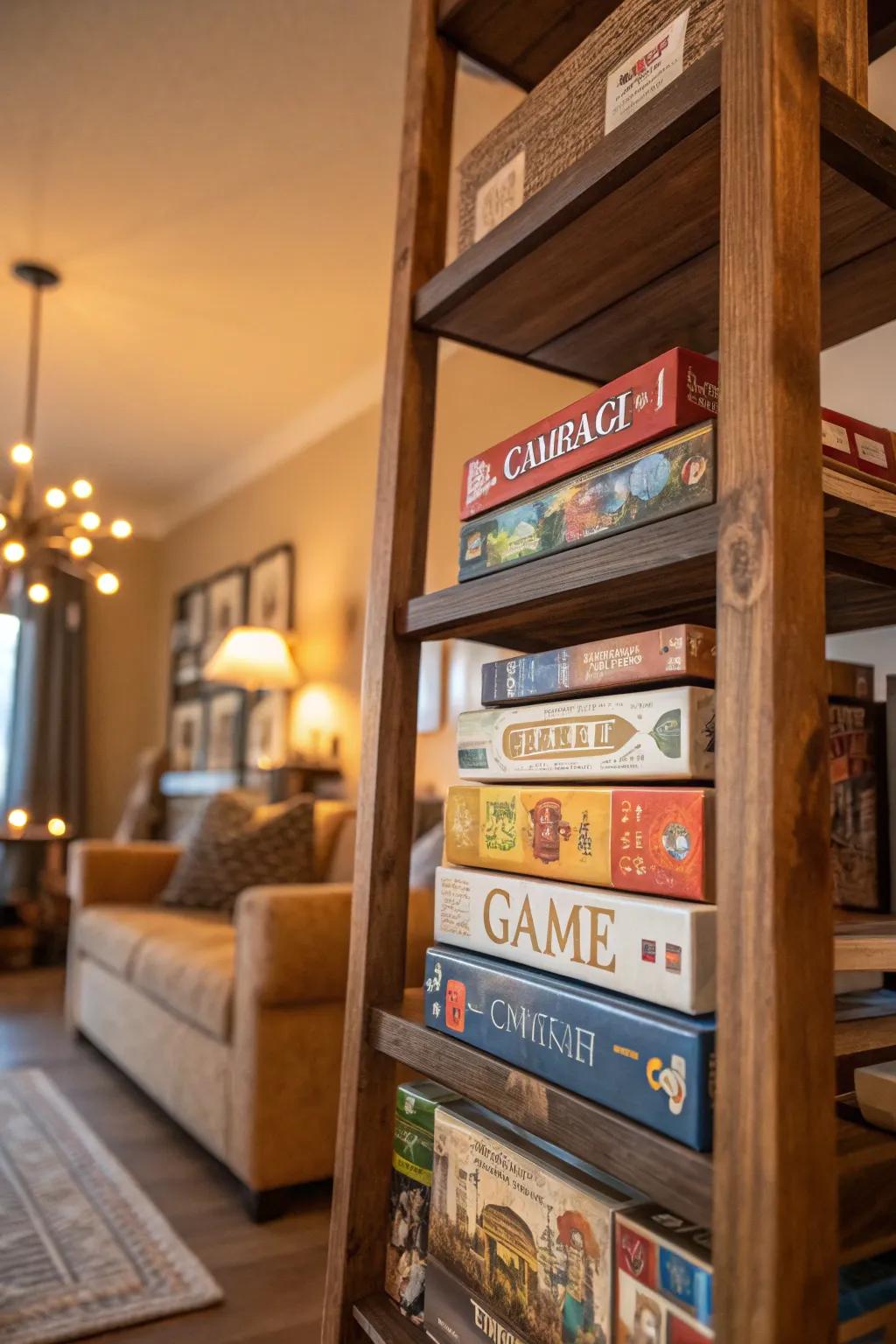 Upright storage simplifies game selection and enjoyment.
