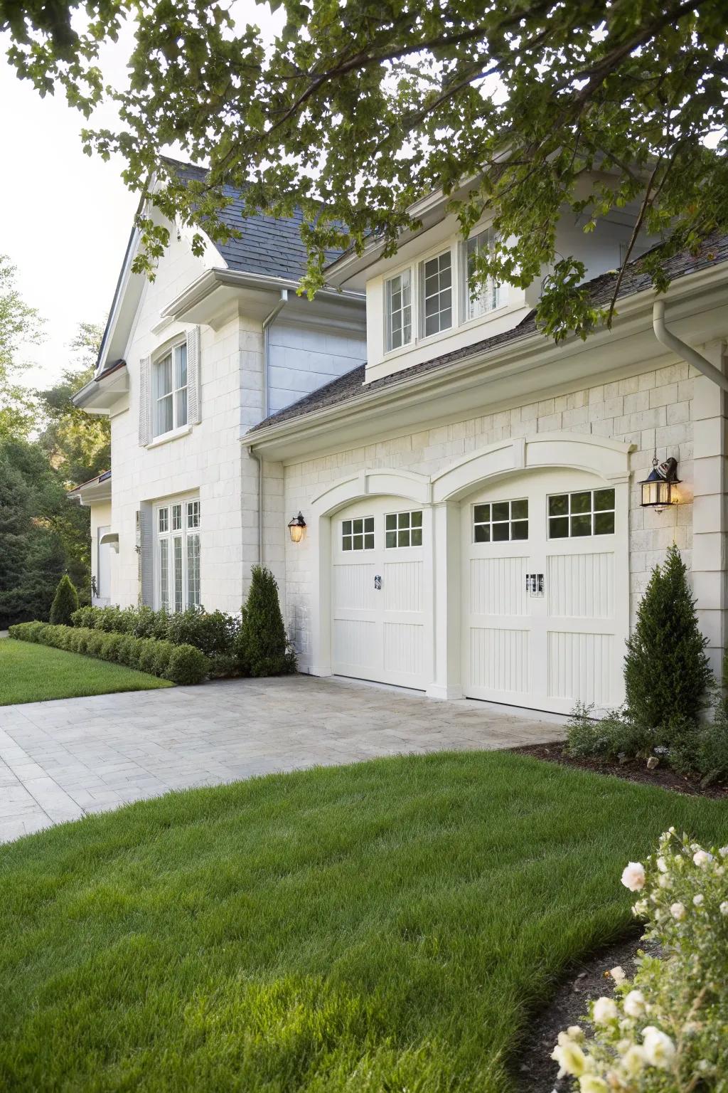 A white garage door exudes timeless elegance and sophistication.
