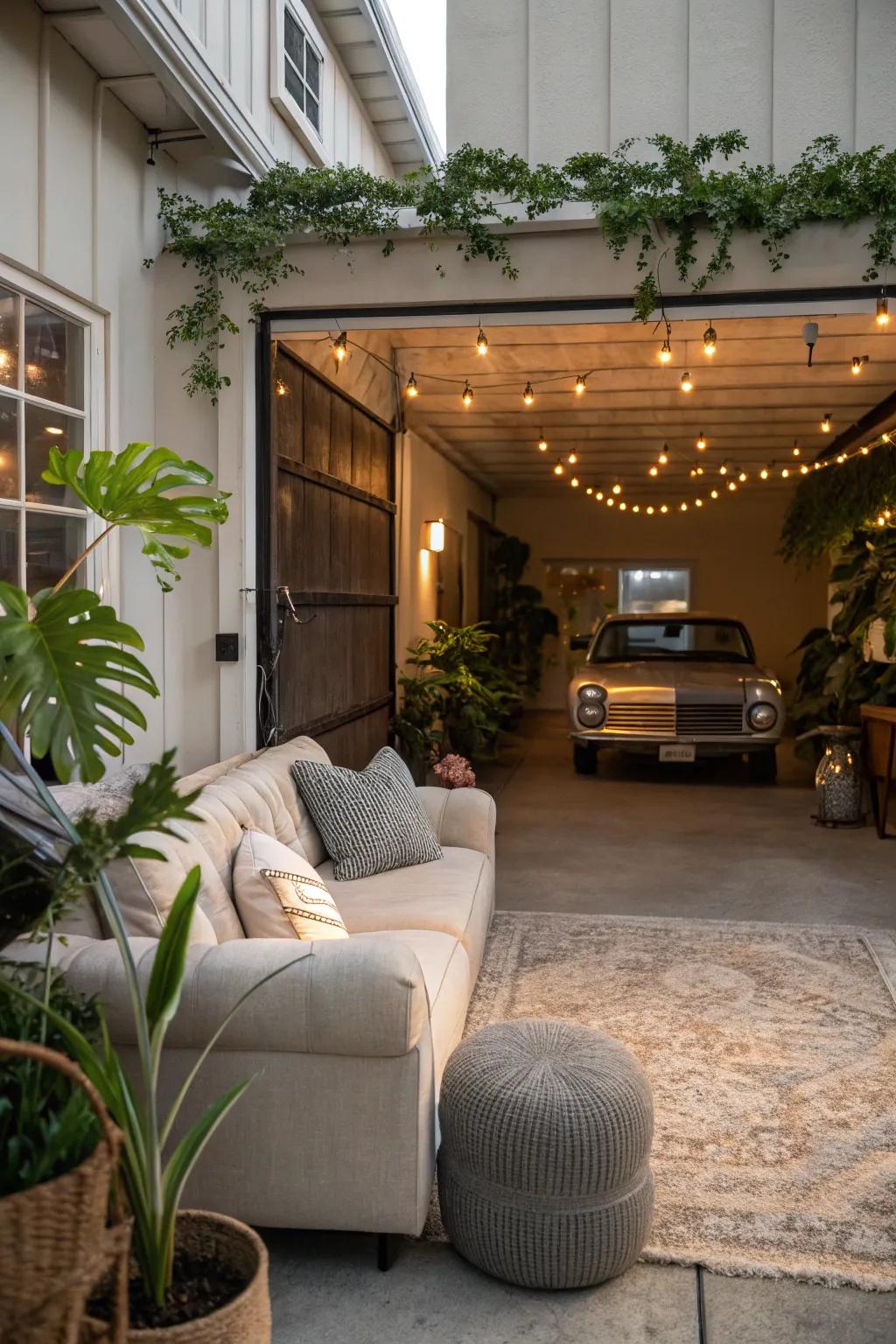 A garage reborn into a cozy and welcoming living area.