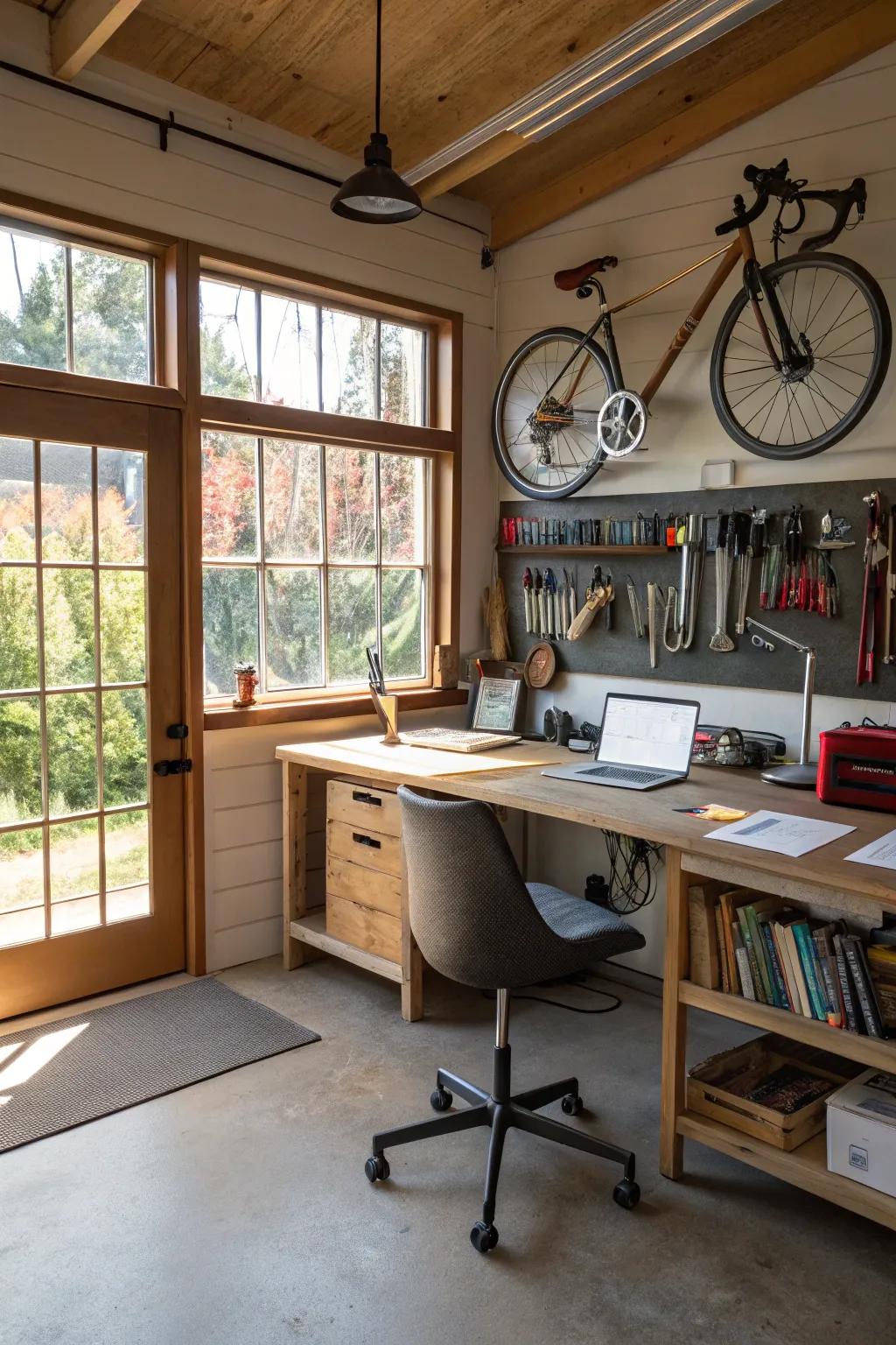 Elevate your productivity in a garage office bathed in natural light.