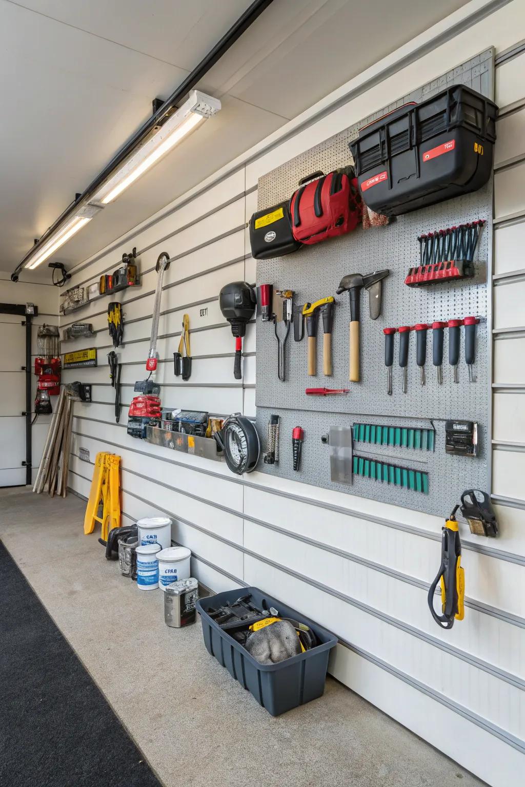 Panel walls provide a tidy and adaptable storage solution.