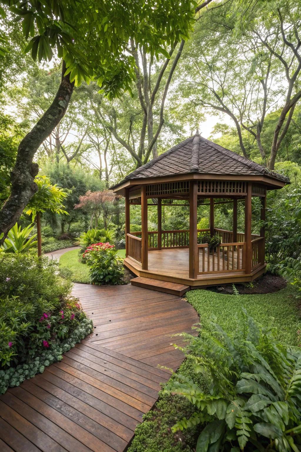 Embrace the classic charm of wooden planks for a cozy gazebo.