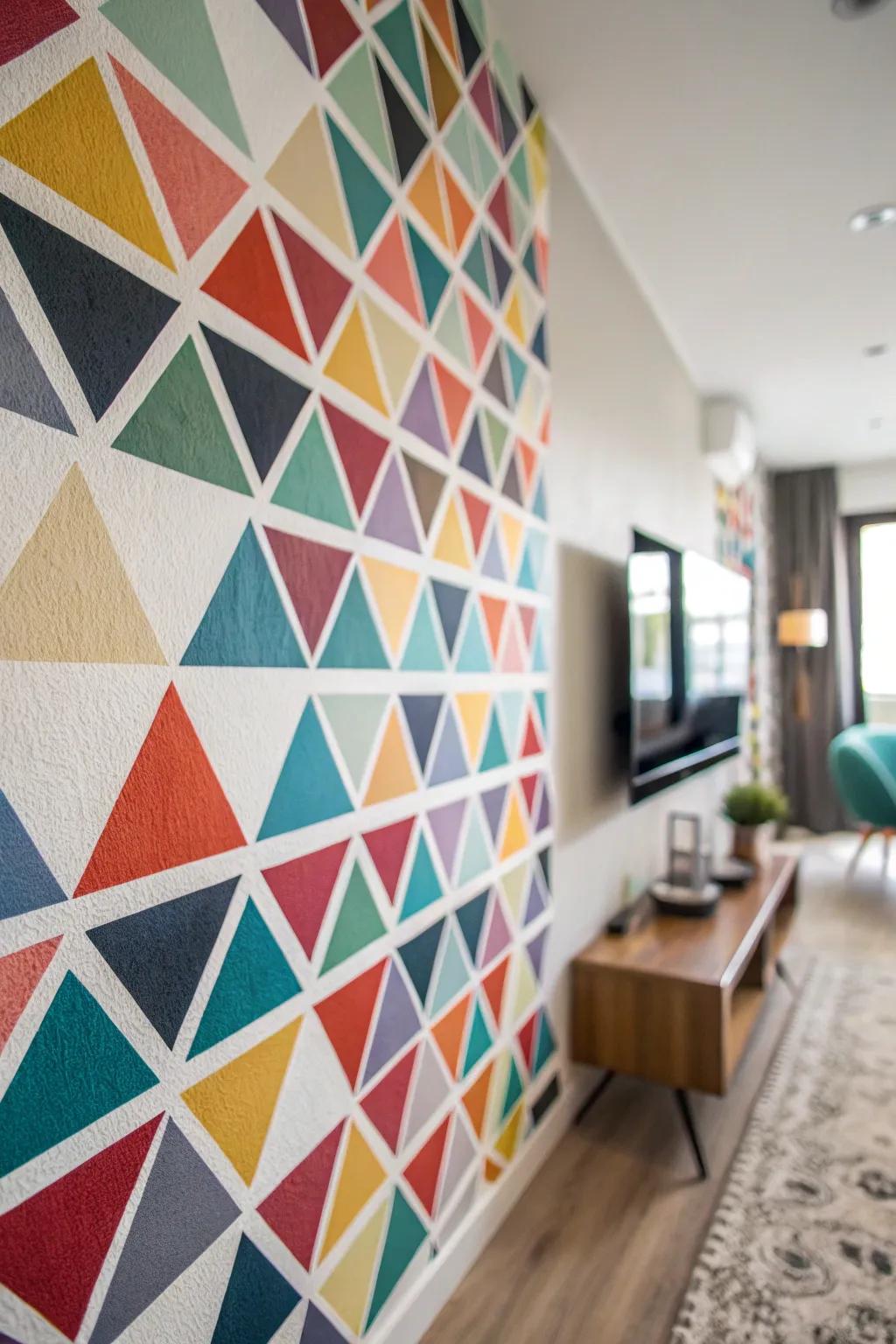 Vibrant triangles infuse a modern and lively vibe into any area.