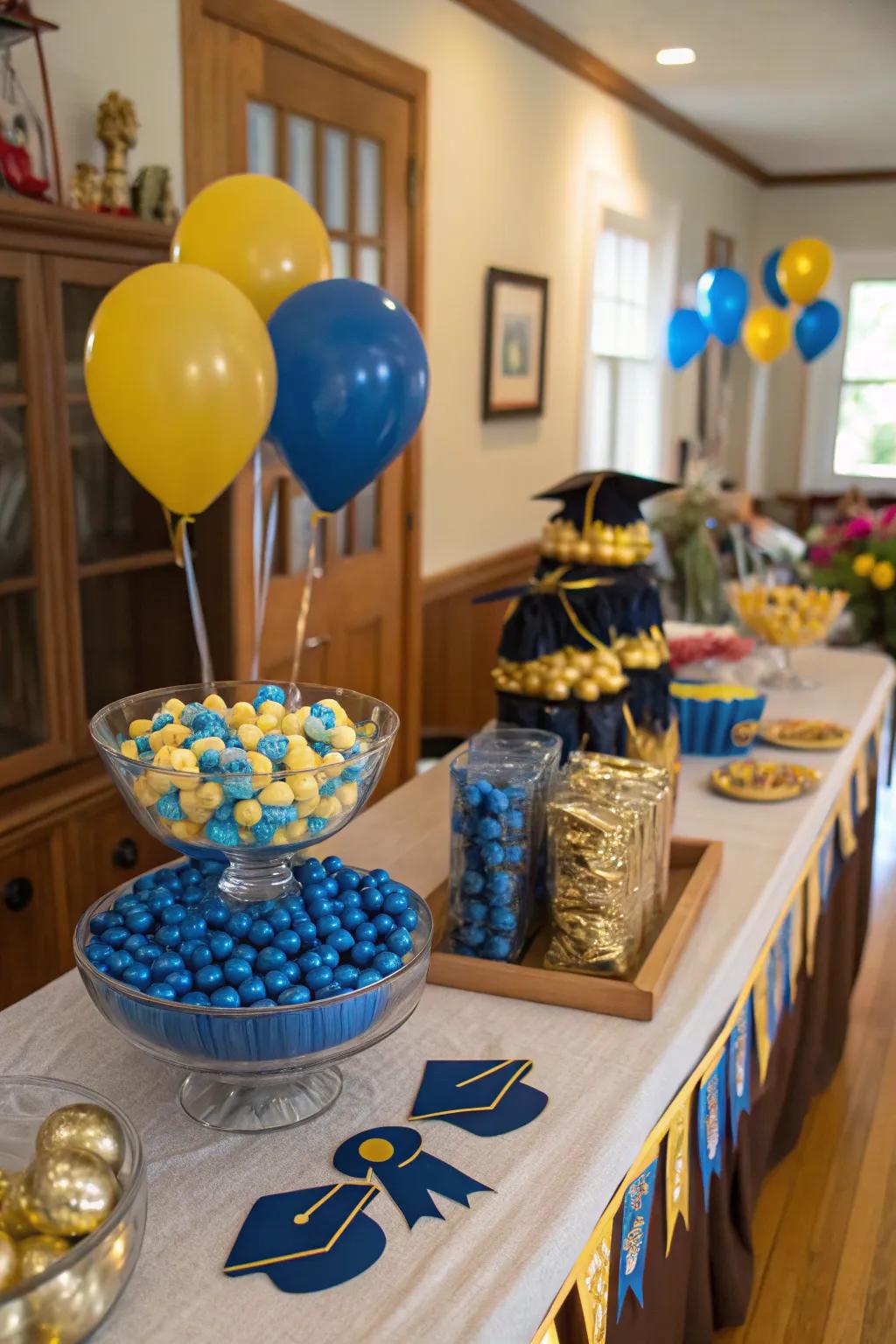 Express your school spirit with a candy table designed in your school's colors.