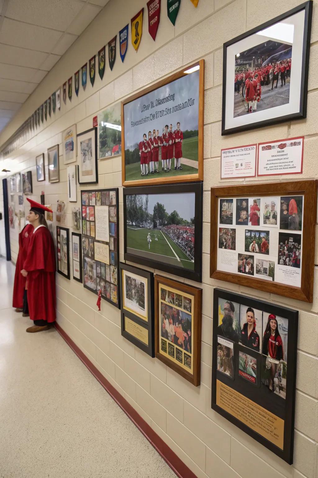 Reliving the past: A touching photographic display honoring the graduate's journey.