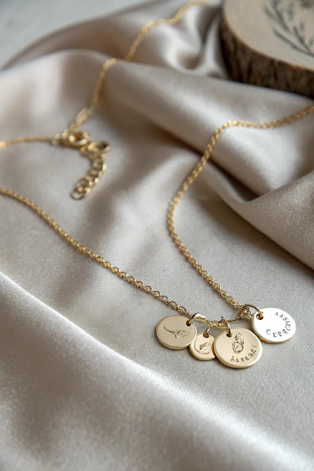 A delightful necklace adorned with personalized name charms representing each grandchild.
