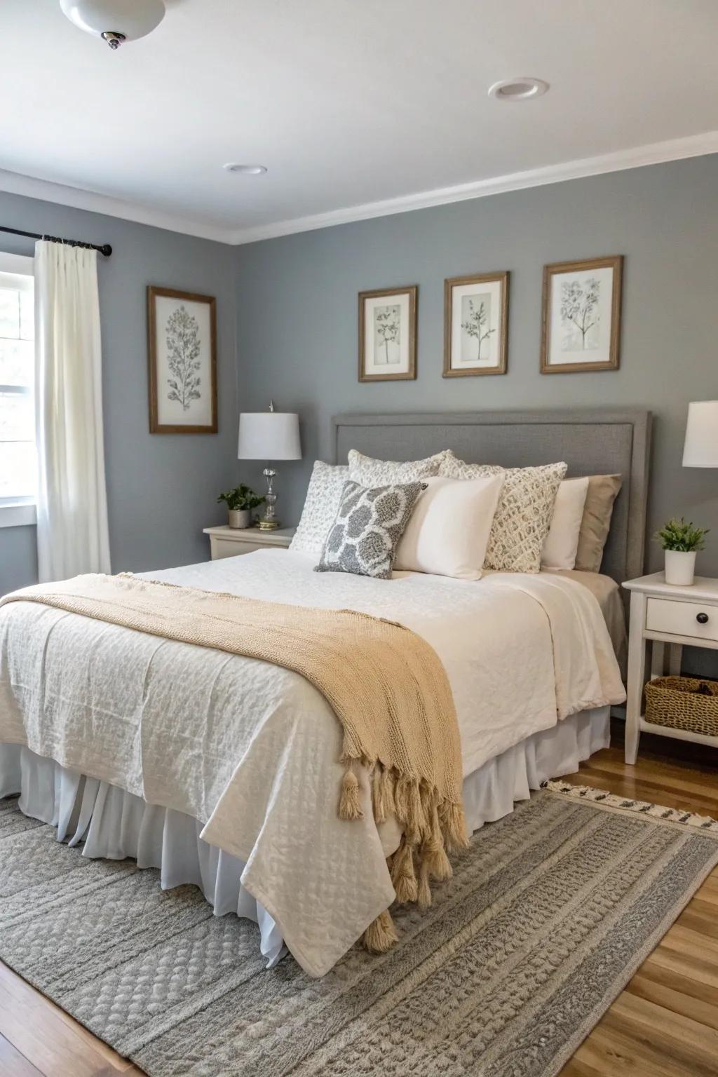 A soothing neutral foundation sets a peaceful tone for guests.