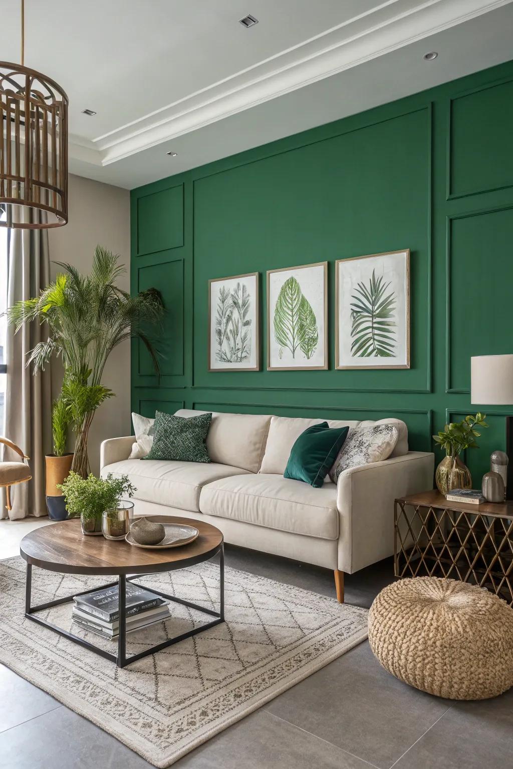 A striking green focal wall is able to completely revolutionize a room into an energetic space.