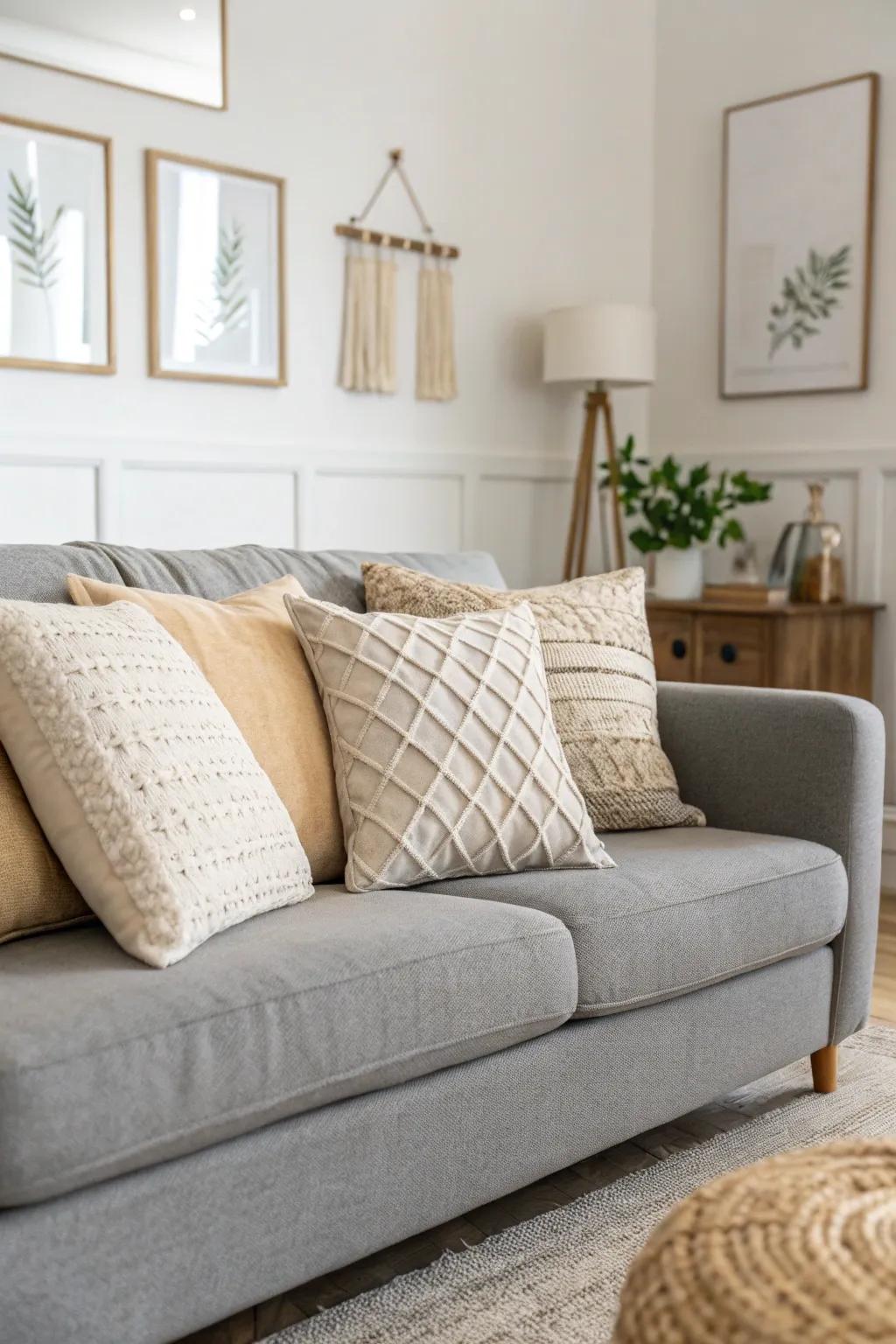 Neutral pillows foster a sophisticated and soothing environment.