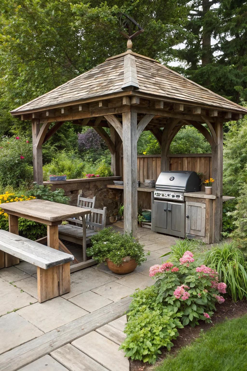 A rustic wooden structure merges effortlessly with its natural surroundings, delivering a cozy sanctuary.