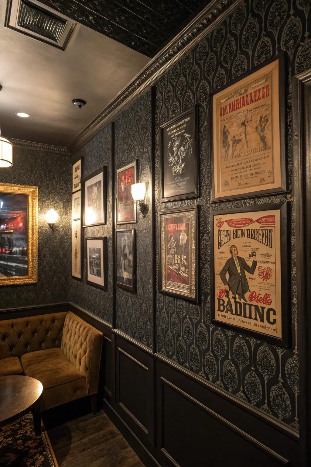 Dark-toned walls lay the perfect foundation for grunge-inspired decorating.