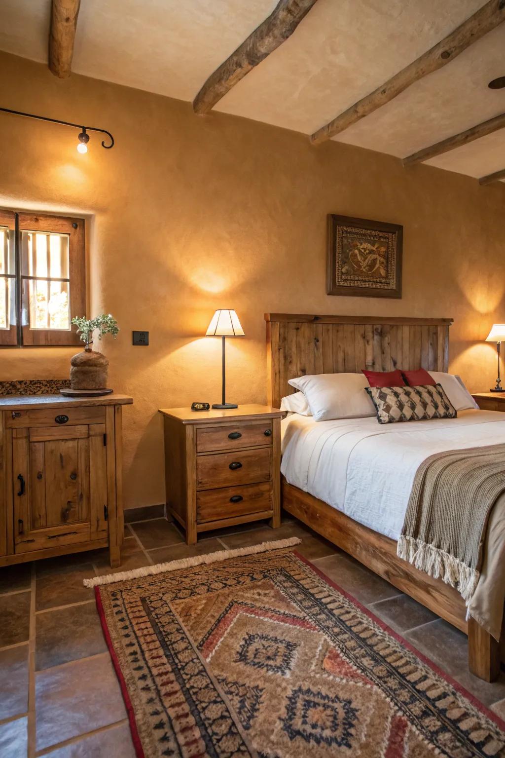 A guest room featuring warm earth tones that radiate comfort.