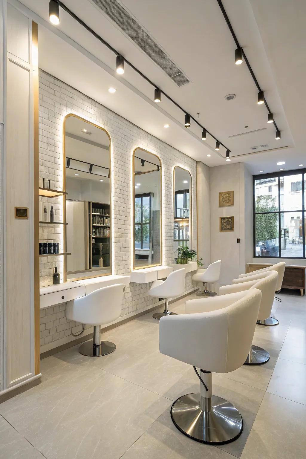 A streamlined approach enhances the spaciousness and tranquility of your salon.
