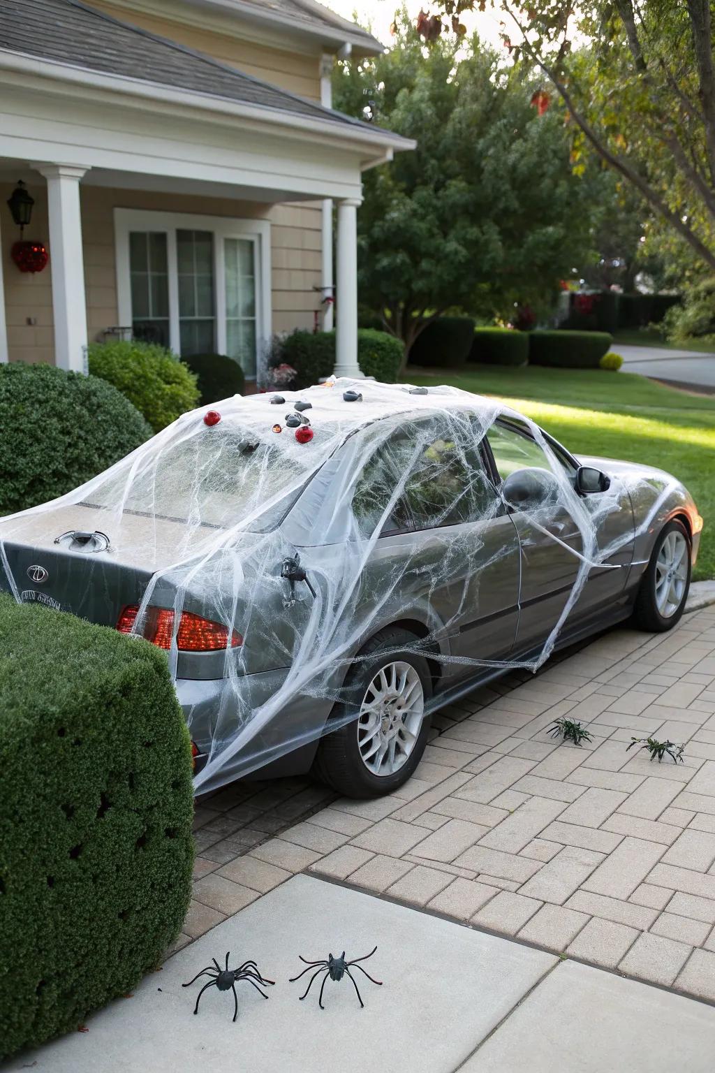 Spider webs turn your car into a terrifying, crawly spectacle.