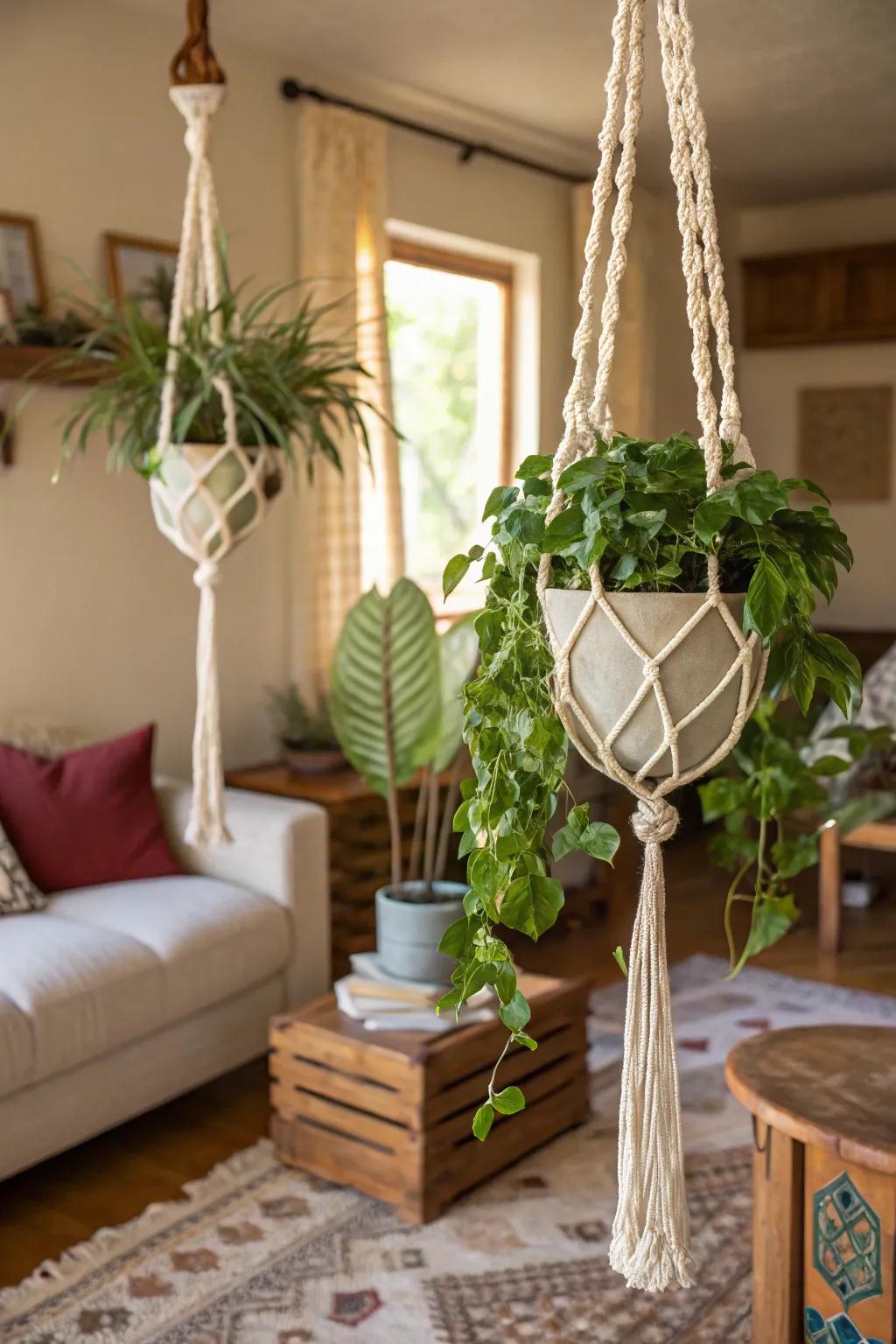Twined flora holders add a bohemian flair to your living space.