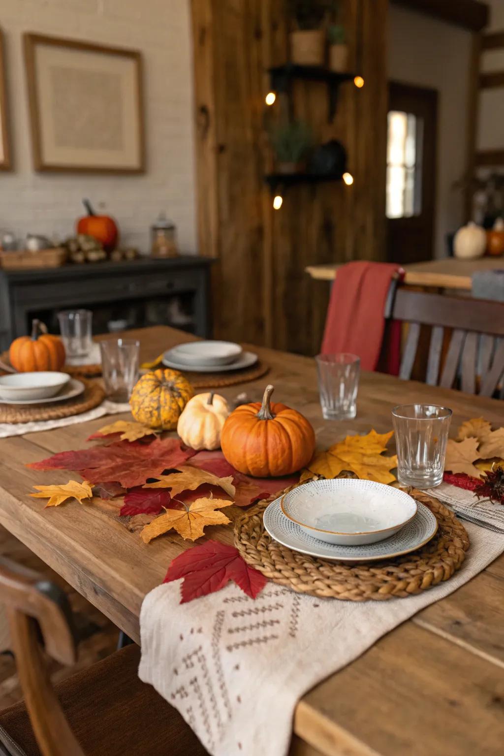 A country-style table configuration ideal for a harvest dinner.