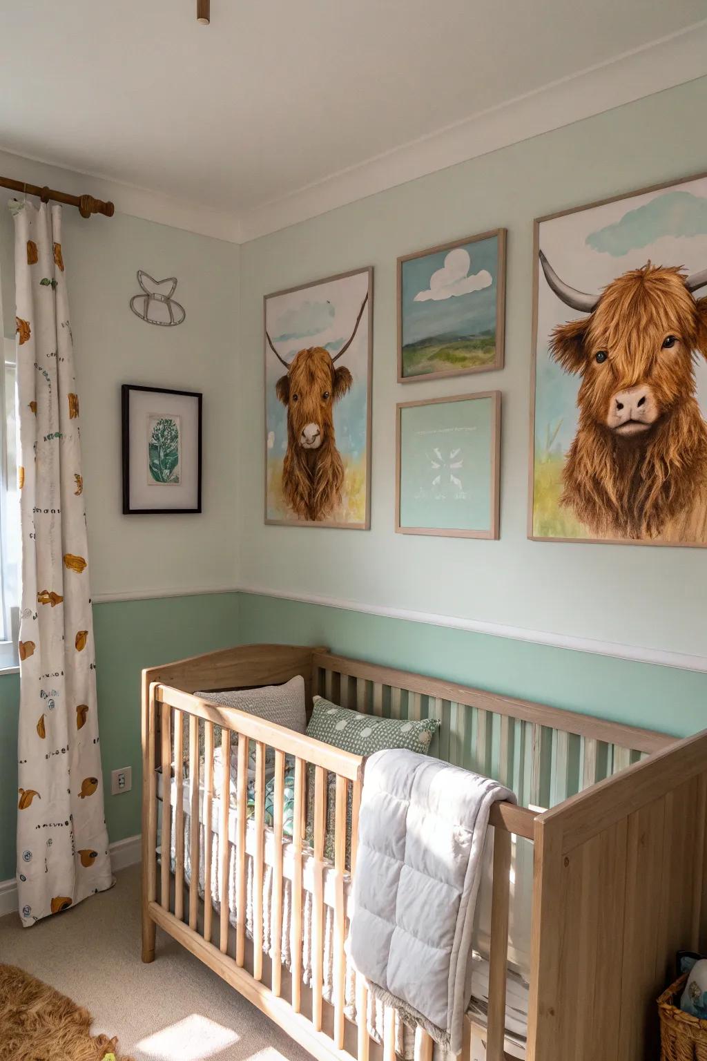 Meadow cow wall art brings a sense of peace and personality to the nursery.