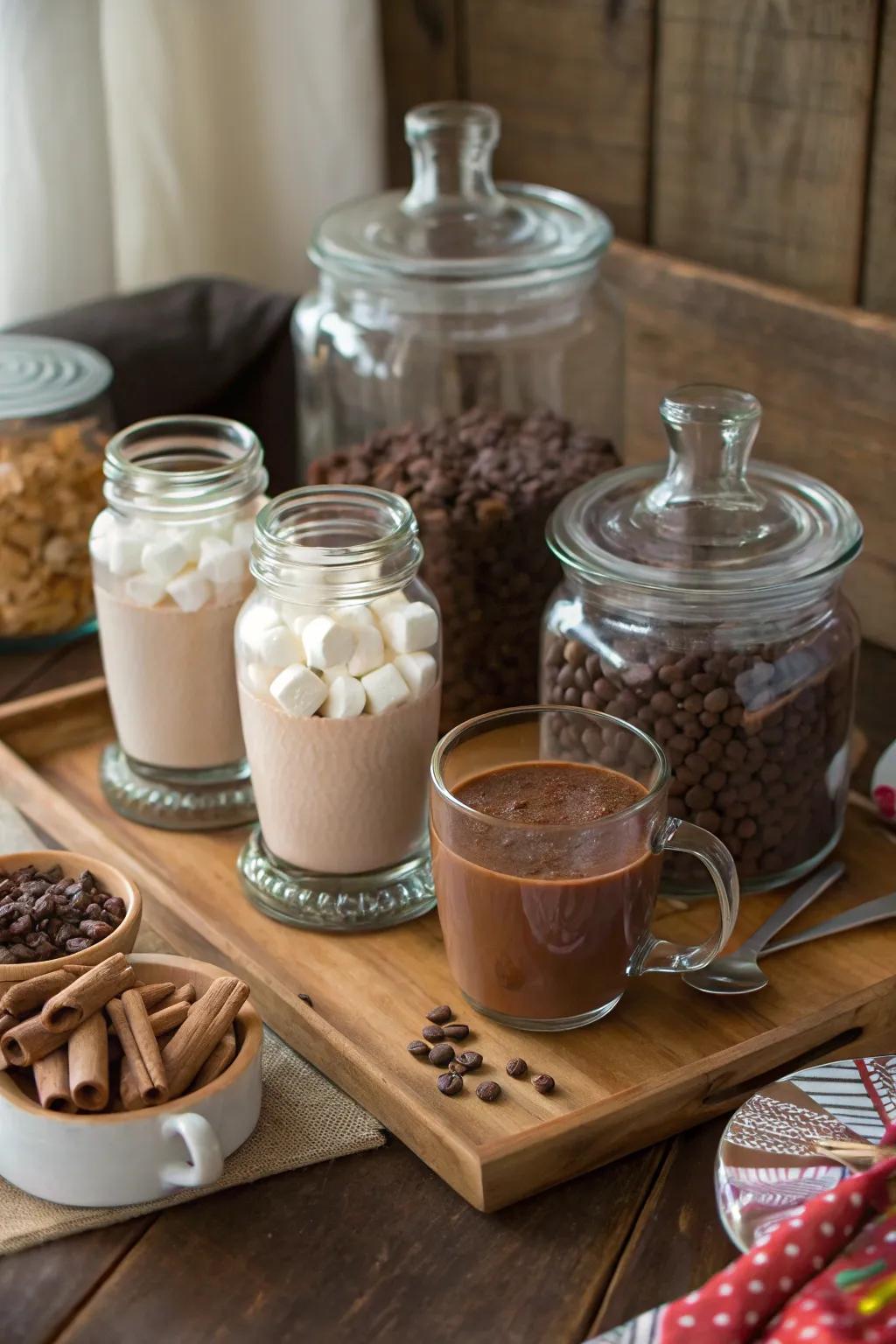 A comfortable cocoa corner decorated with tasty toppings.