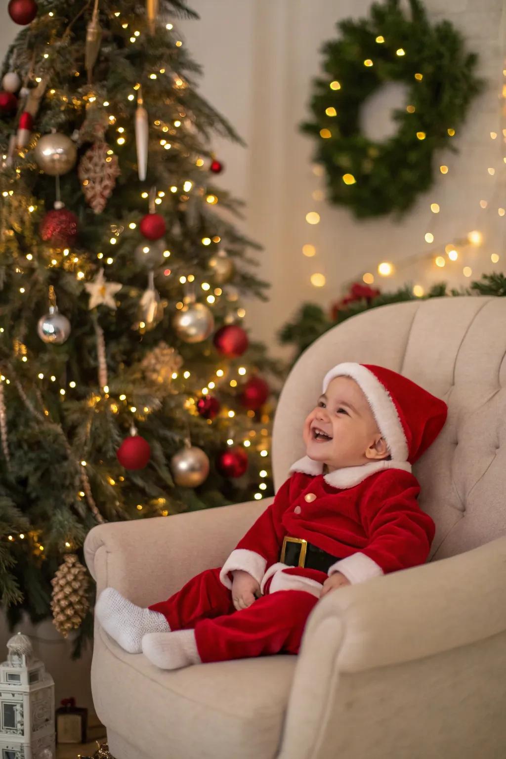 A miniature Santa spreading delight in your Christmas snapshots.