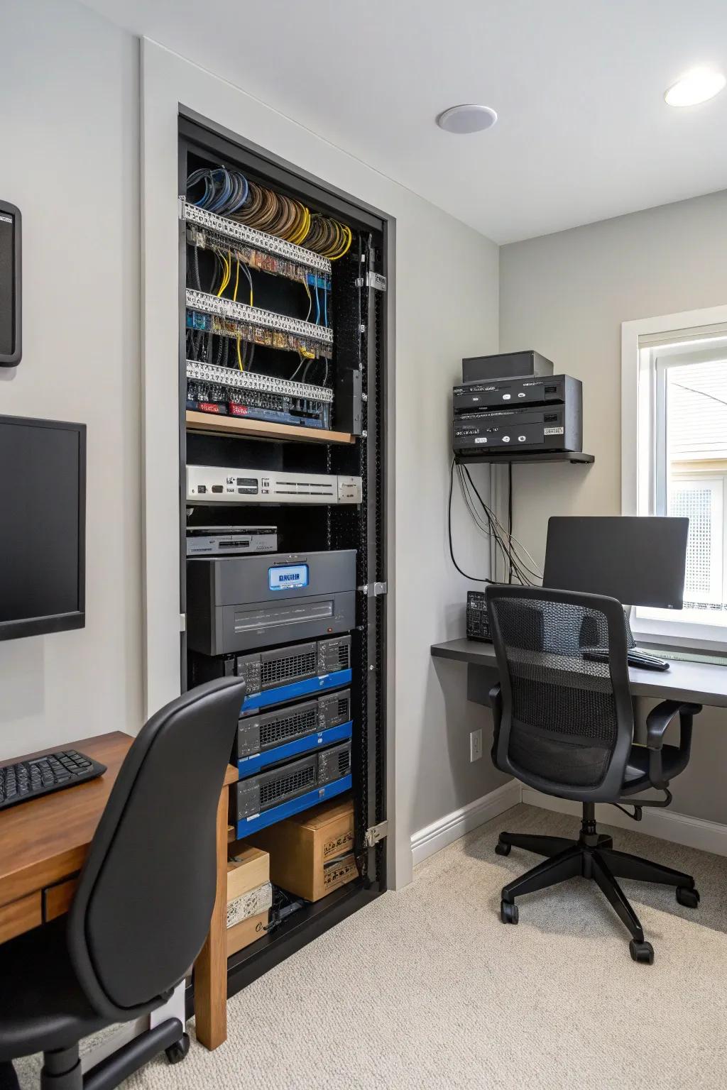 A space-saving wall-mounted setup expertly uses limited space.