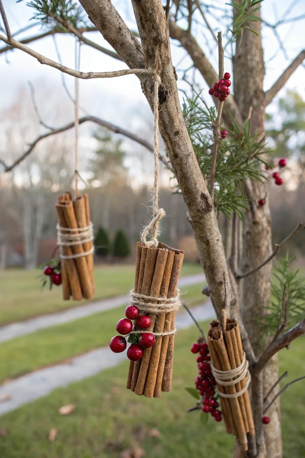 Homey spiced aroma decorations imbuing a cozy ambiance to the festive centerpiece.
