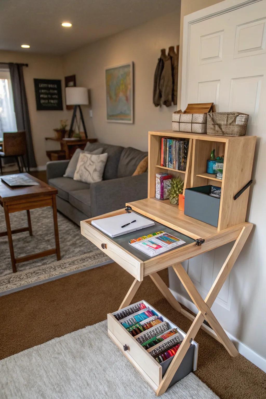 Multi-functional furniture ensures your homeschool area stays neat and productive.
