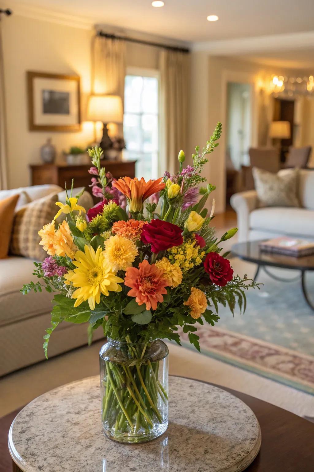 Lively floral arrangements inject vitality and color into every area.