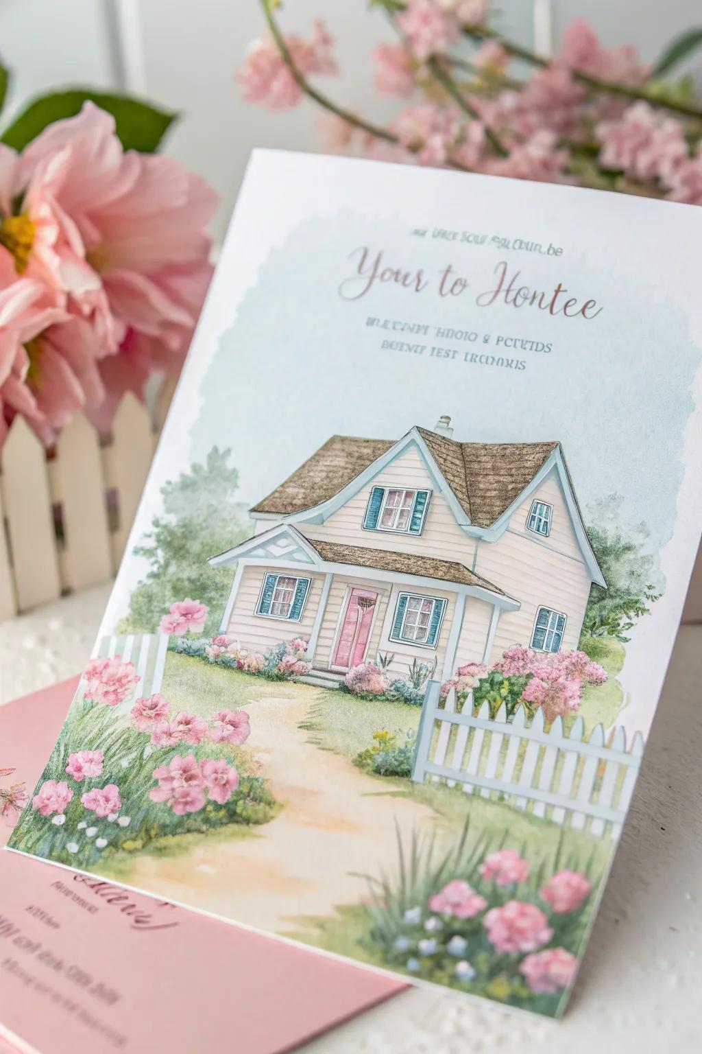 An illustrated house design creates a welcoming atmosphere for your invitation.