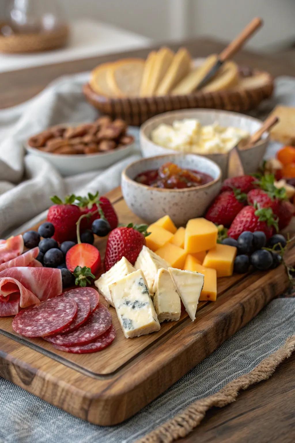 An appealing charcuterie presentation, perfect for a housewarming event