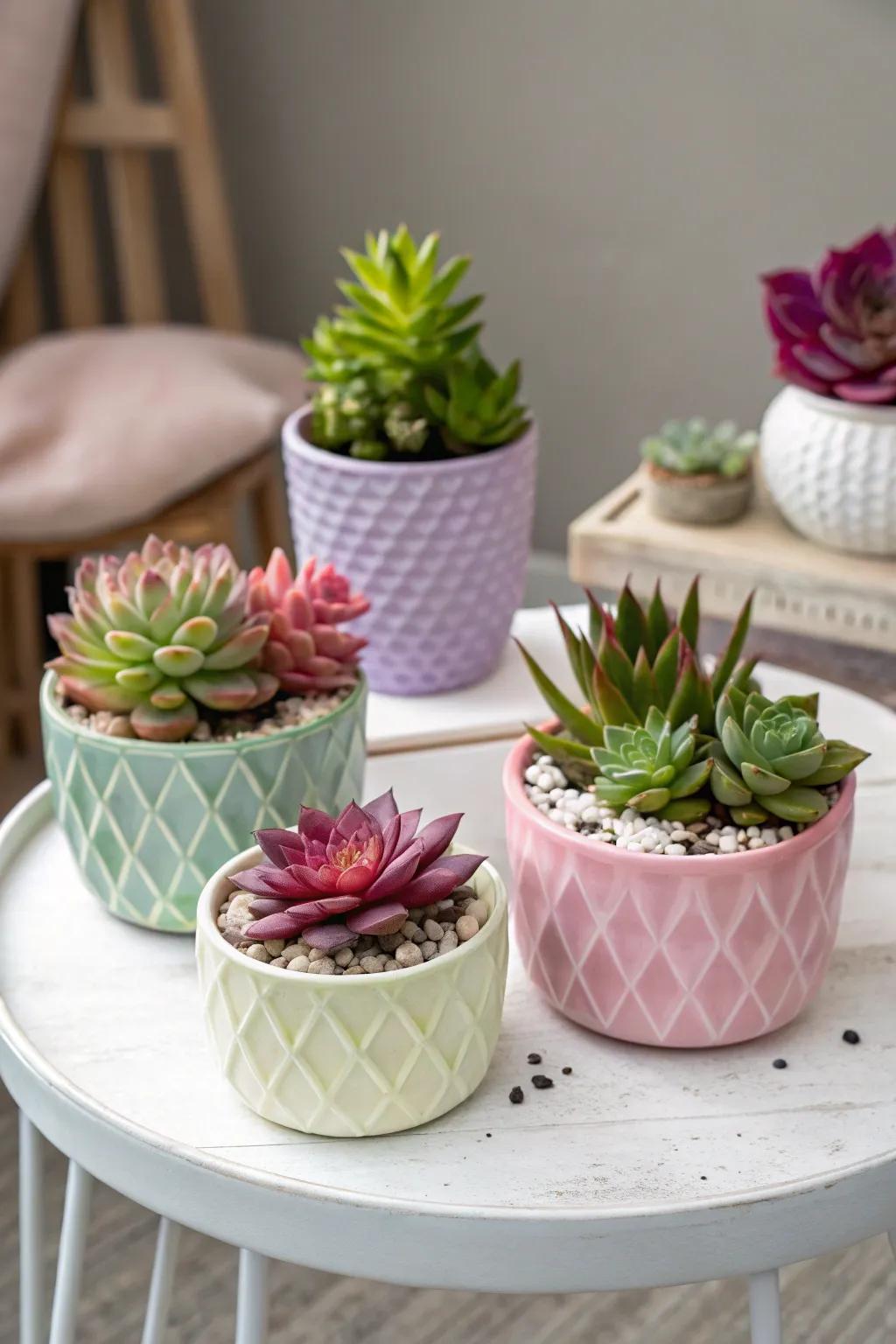 A spectrum of lively rosette plants lending allure to every corner.