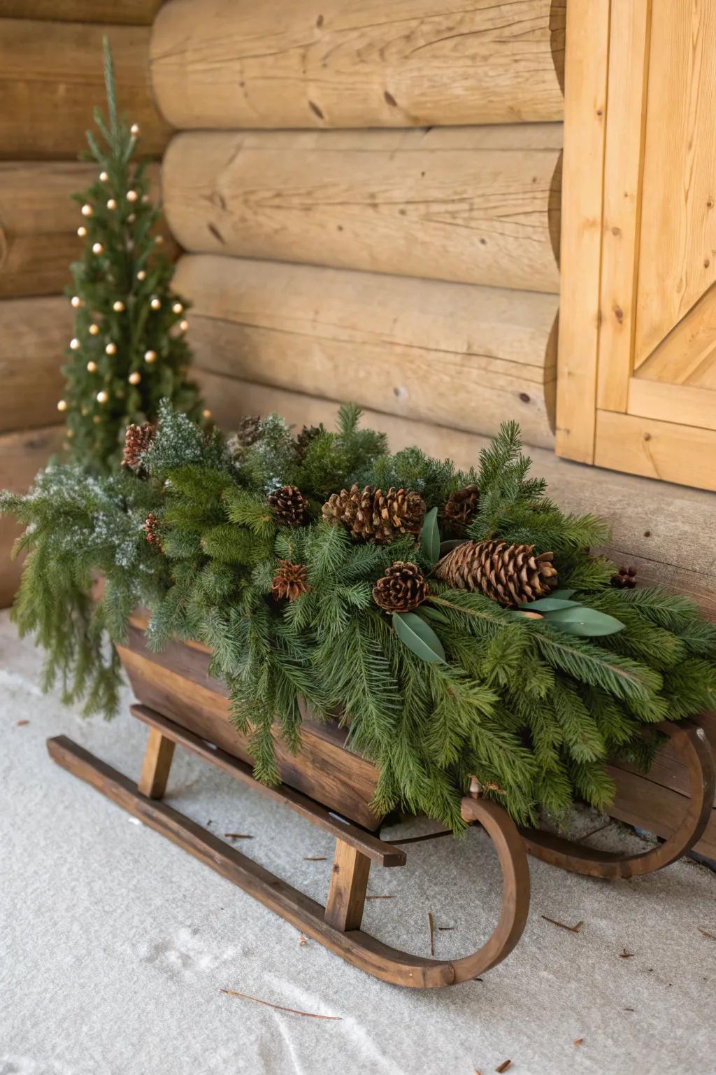 A quaint toboggan highlighted with greenery and acorns for an earth-inspired aesthetic