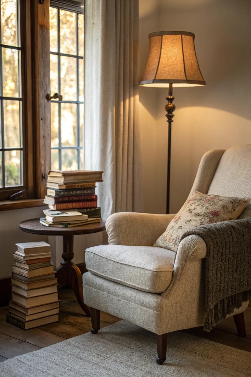 Turn any corner into a serene reading nook with a lush chair and your beloved books.