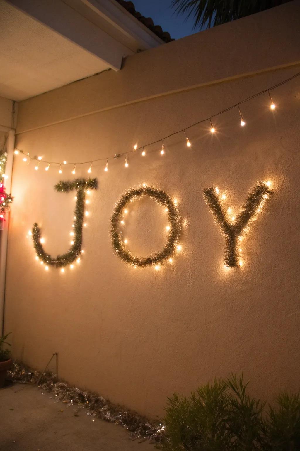 The word 'HOPE' crafted using sparkle ribbon for a holiday accent.