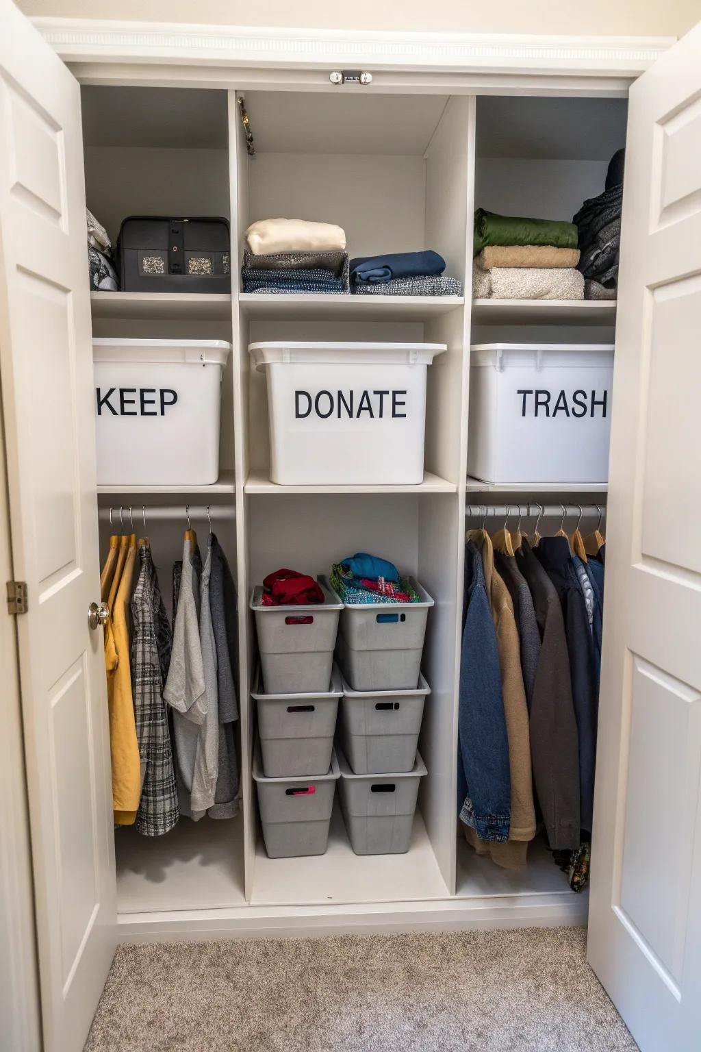 Start your organizing journey by removing unnecessary items from your deep closet.